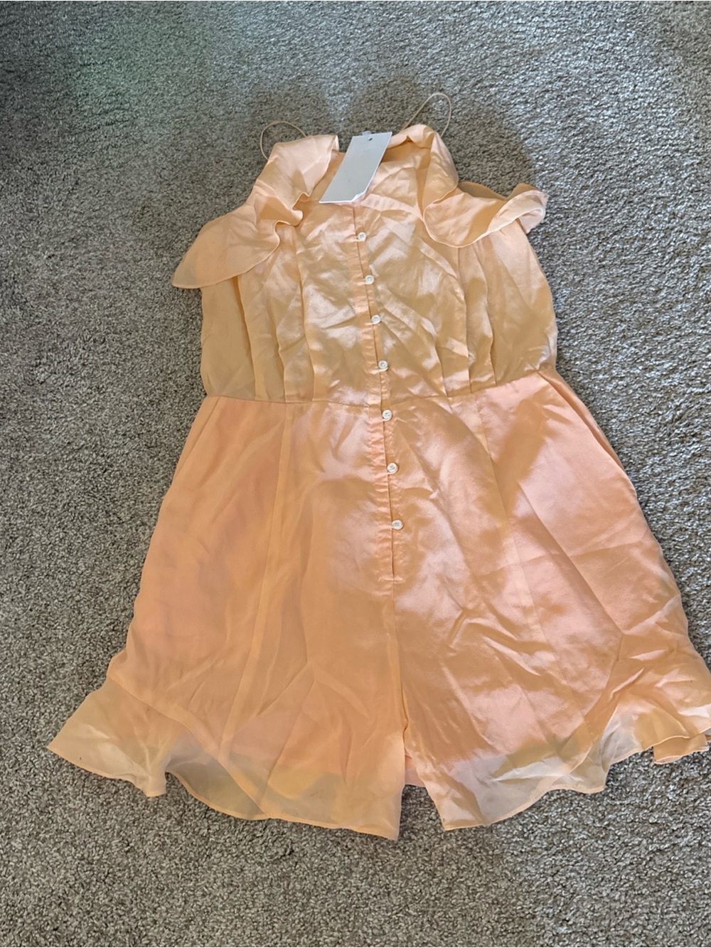 Soft Peach Button-Front Ruffle Romper - Picture 1 of 6